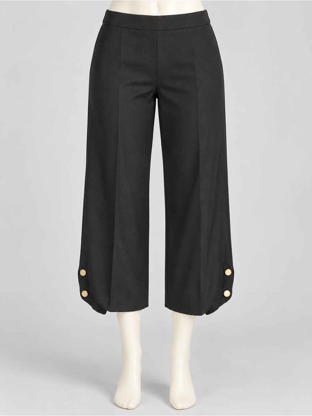 Anne Klein Black Cropped Wide-Leg Pants with Gold Button Cuffs